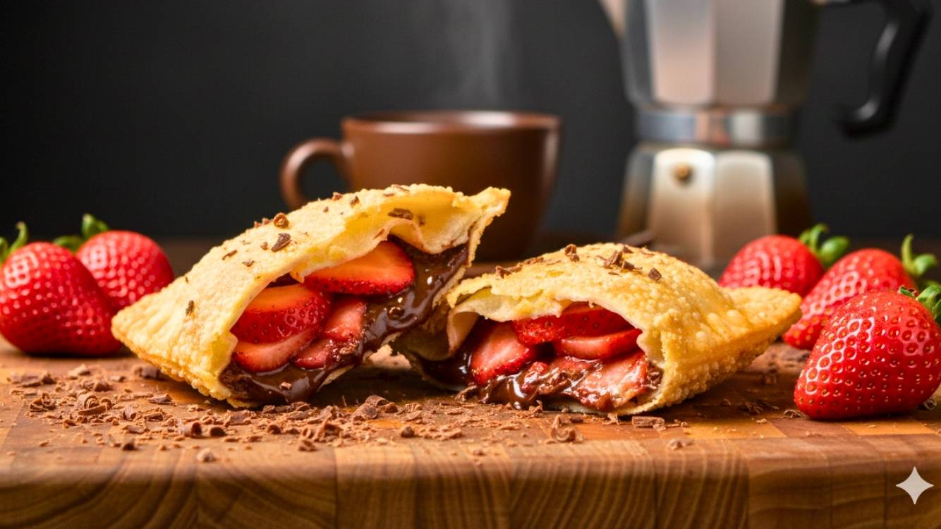 Pastel doce Sensação morango com chocolate - Pastelaria Brasileira Curitiba
